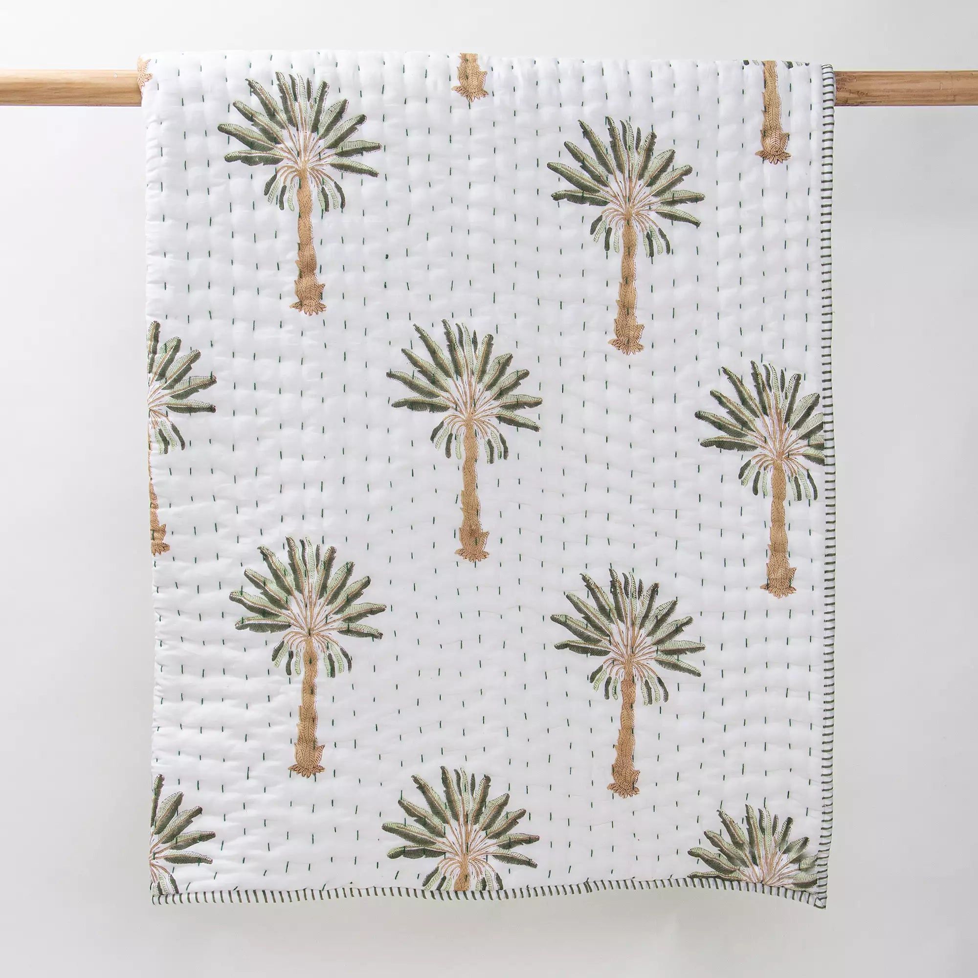 Reversible Green Palm Tree Kantha Cotton Soft Baby Quilts 105